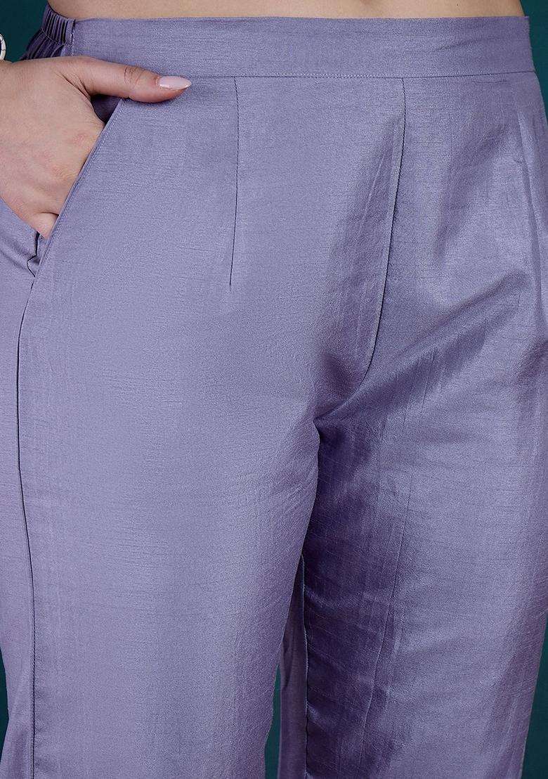 Purple Embroidery Silk Blend Kurta Set - Indya