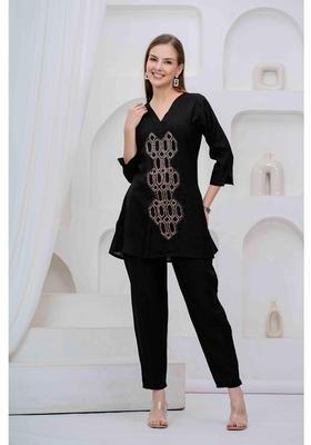 Black Embroidery Silk Kurta Set
