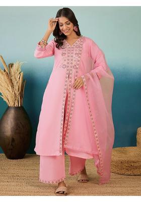 Pink Embroidery Silk Palazzo Set