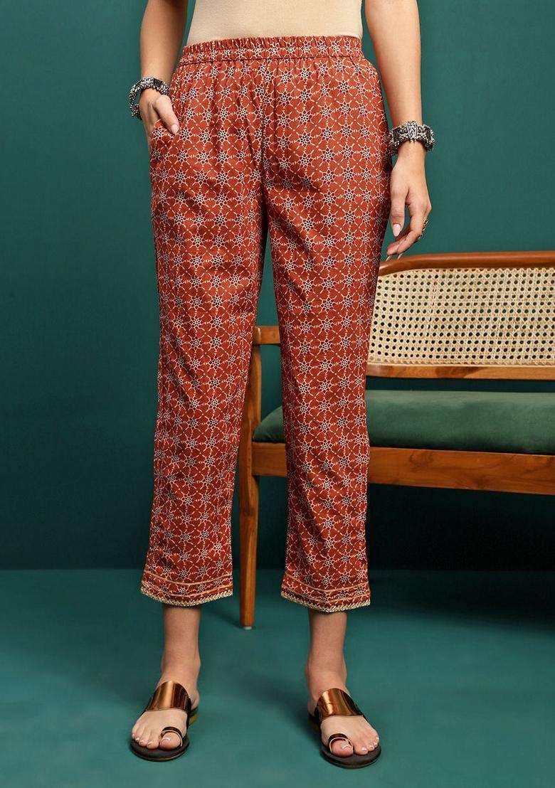 Brown Printed Cotton Anarkali Set - Indya