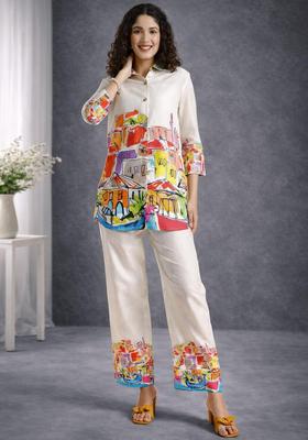Cream Printed Cotton Co-Ord Set