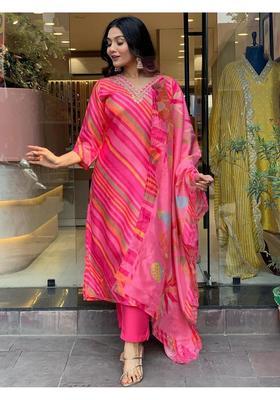 Pink Printed Rayon Kurta Set