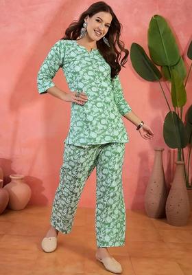 Green Floral Cotton Co-Ord Set