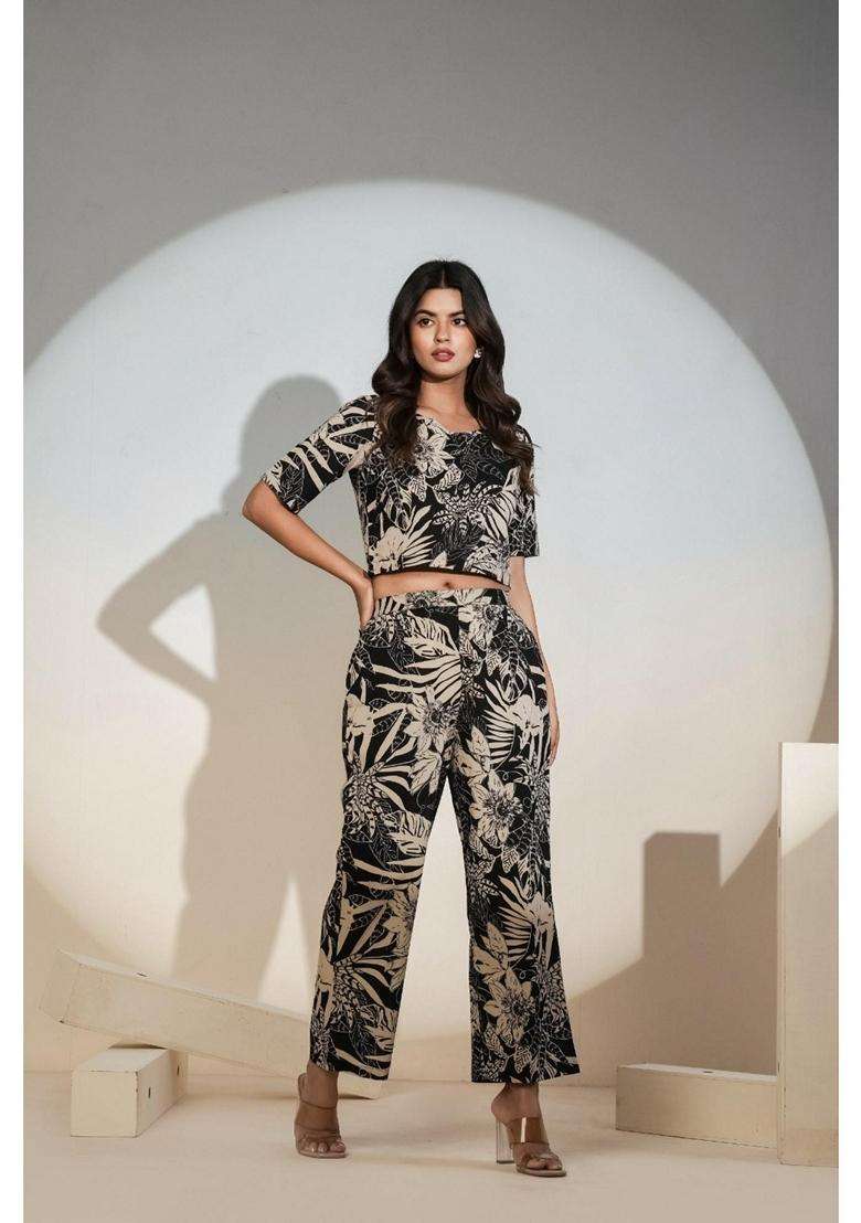 Black Floral Cotton Co-Ord Set - Indya