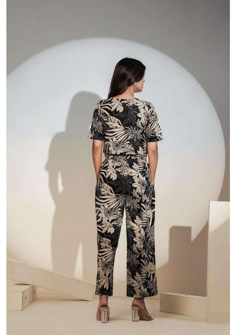 Black Floral Cotton Co-Ord Set - Indya