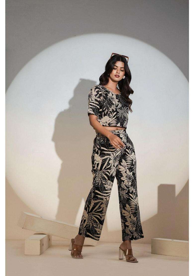 Black Floral Cotton Co-Ord Set - Indya