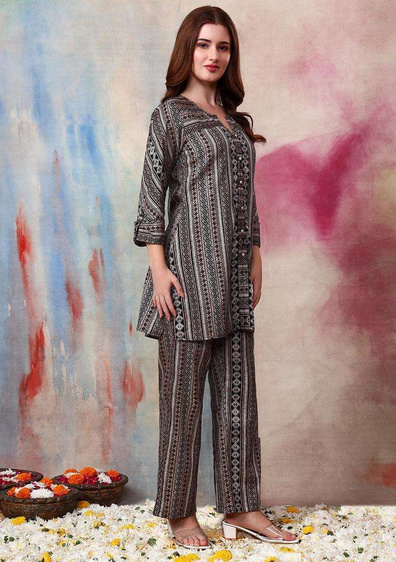 Black Abstract Cotton Co-Ord Set - Indya