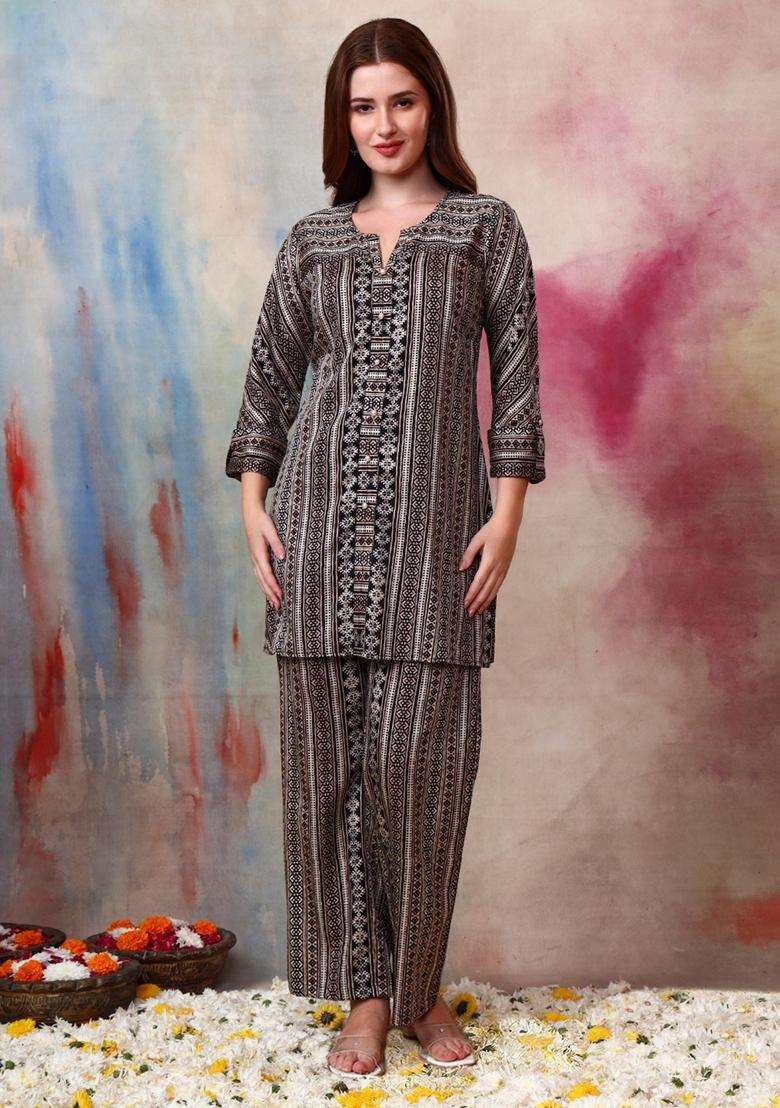Black Abstract Cotton Co-Ord Set - Indya
