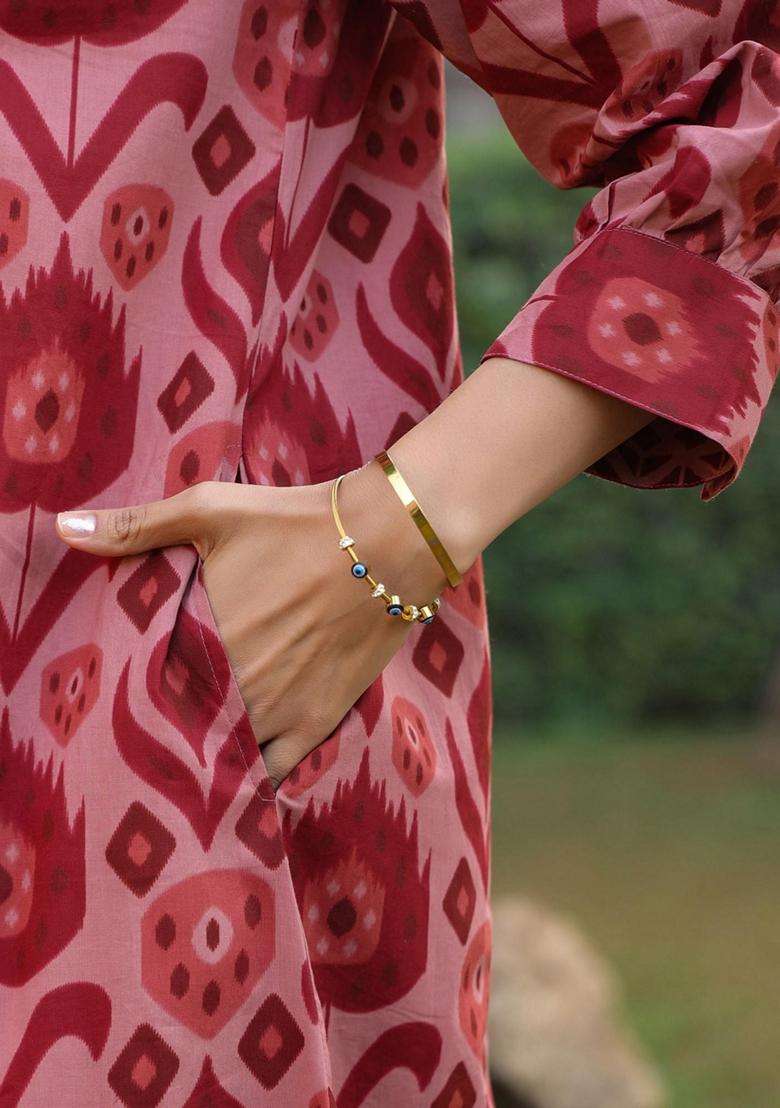 Maroon Printed Cotton Kurta Set - Indya