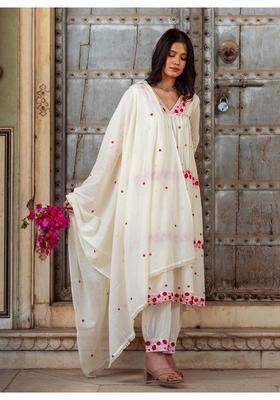 Cream Embroidery Rayon Anarkali Set