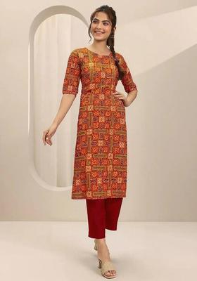 Multicolor Printed Crepe Kurta Set