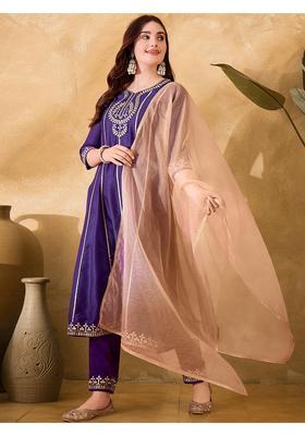 Purple Embroidery Chiffon Kurta Set