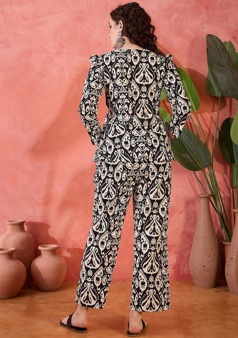 Black Printed Cotton Co-Ord Set - Indya