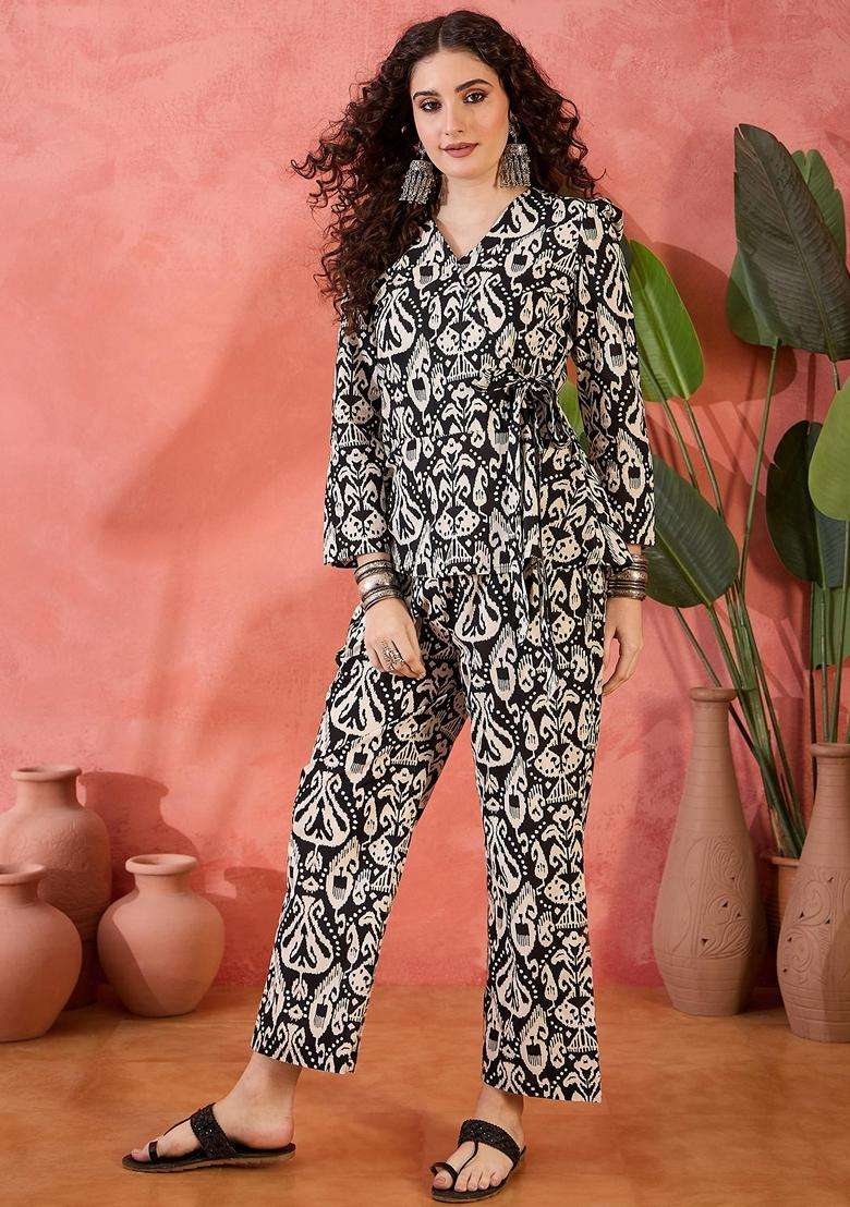 Black Printed Cotton Co-Ord Set - Indya