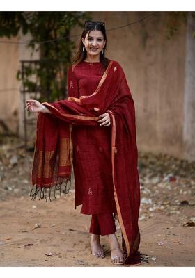 Maroon Embroidery Rayon Kurta Set