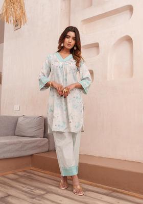Off White Floral Linen Co-Ord Set