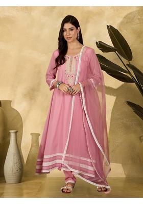 Pink Embroidery Georgette Anarkali Set