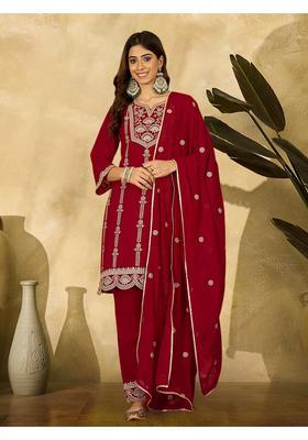 Red Embroidery Georgette Kurta Set