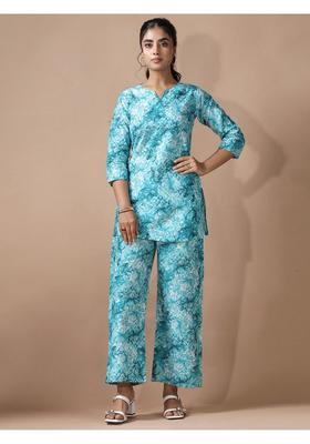 Sky Blue Floral Cotton Co-Ord Set