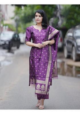 Purple Printed Silk Kurta Set