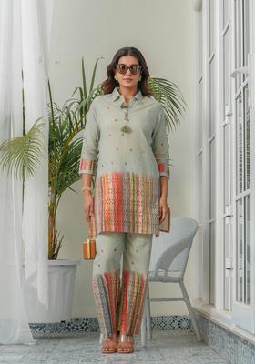 Mint Green Self Design Cotton Co-Ord Set