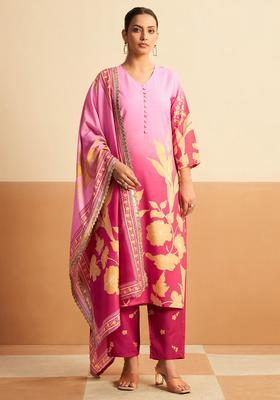 Pink Printed Cotton Kurta Set