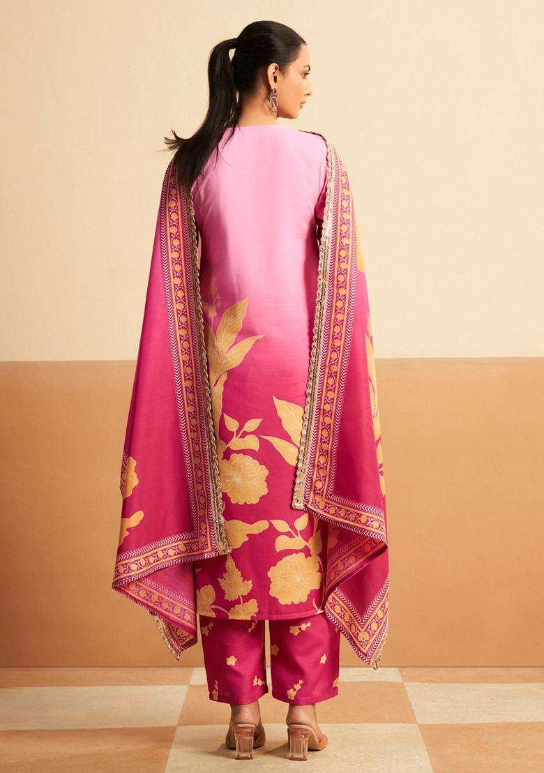 Pink Printed Cotton Kurta Set - Indya