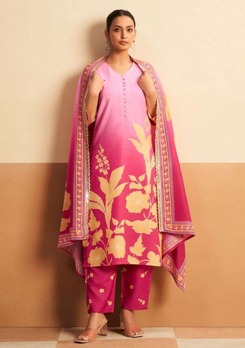 Pink Printed Cotton Kurta Set - Indya