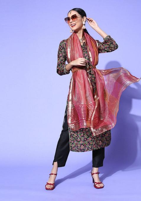 Multicolor Floral Cotton Kurta Set — view on Indya