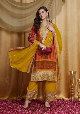 Yellow Embroidery Georgette Palazzo Set