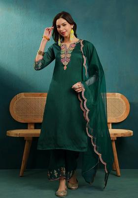 Green Embroidery Viscose Palazzo Set