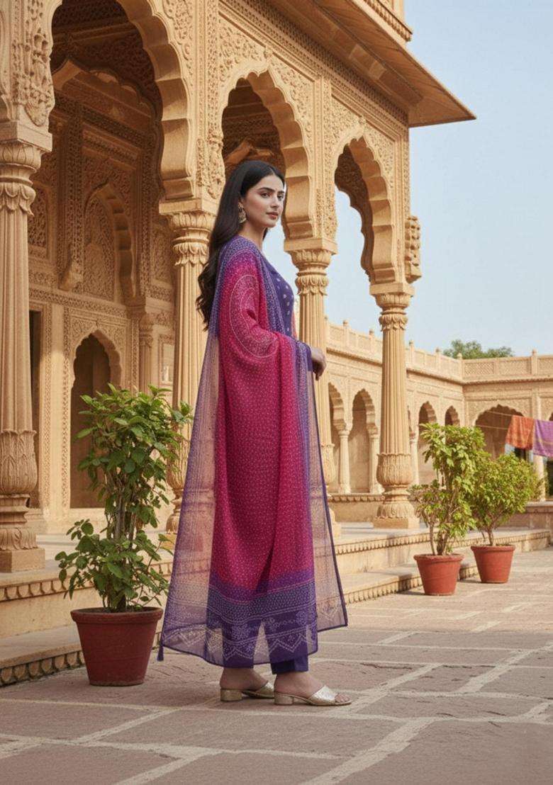 Purple Printed Rayon Kurta Set - Indya