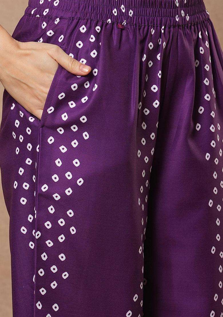 Purple Printed Rayon Anarkali Set - Indya