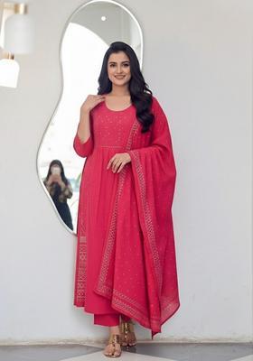 Orange Printed Rayon Kurta Set