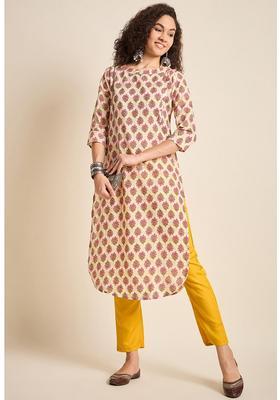 Off White Printed Cotton Kurta Set