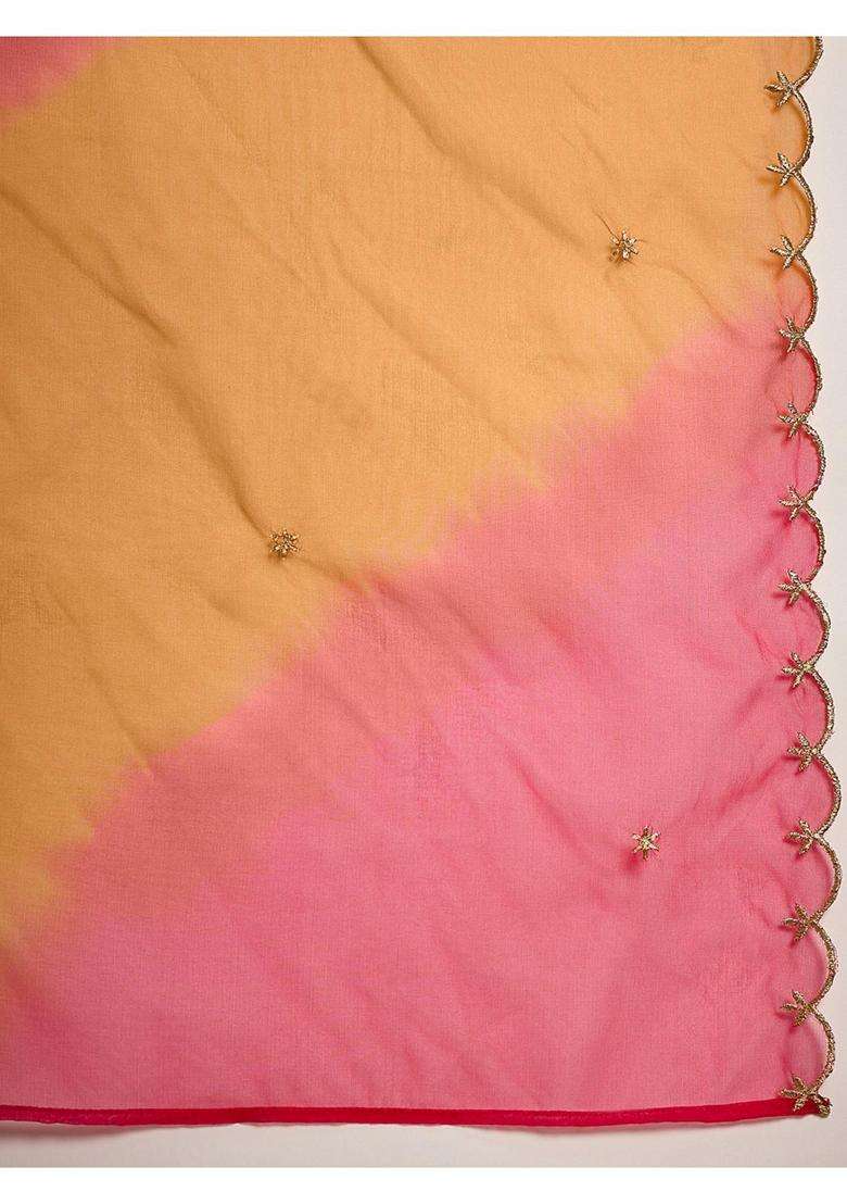 Orange Embroidery Silk Blend Kurta Set - Indya