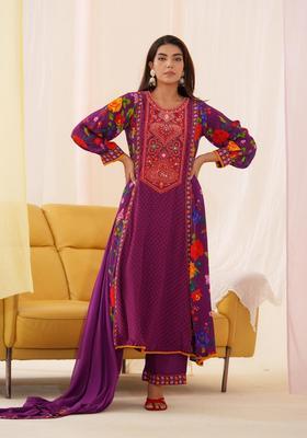 Black Printed Crepe Anarkali Set