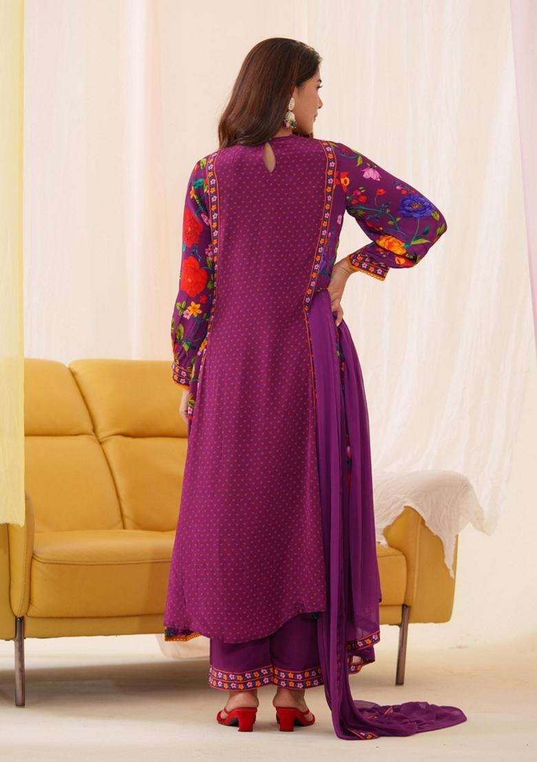 Black Printed Crepe Anarkali Set - Indya