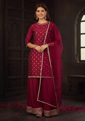 Pink Embroidery Silk Palazzo Set