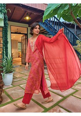 Red Stripes Rayon Kurta Set