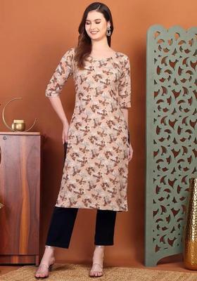 Beige Floral Crepe Kurta Set