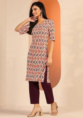 Pink Printed Crepe Kurta Set