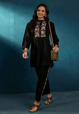 Black Floral Crepe Co-Ord Set
