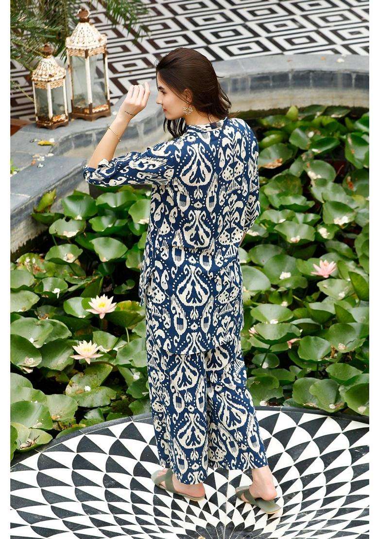 Blue Printed Rayon Co-Ord Set - Indya