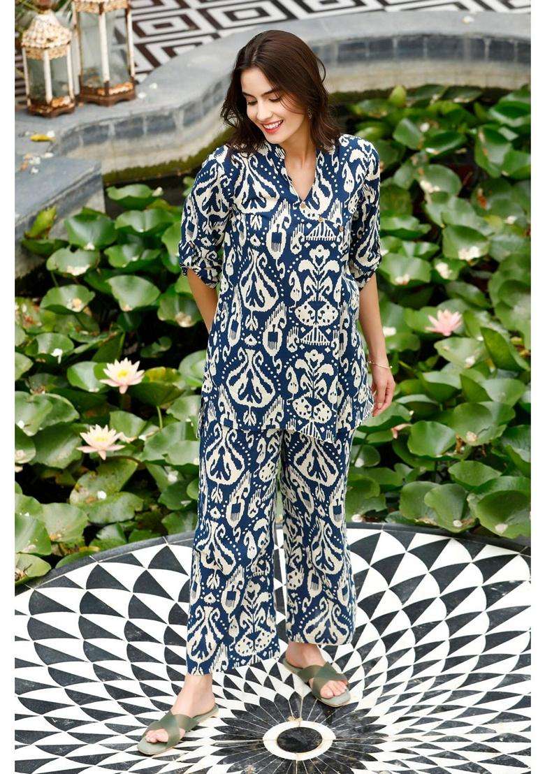 Blue Printed Rayon Co-Ord Set - Indya