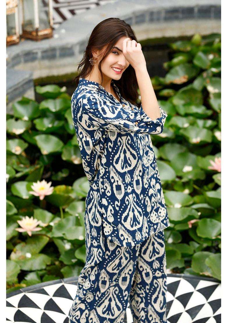 Blue Printed Rayon Co-Ord Set - Indya