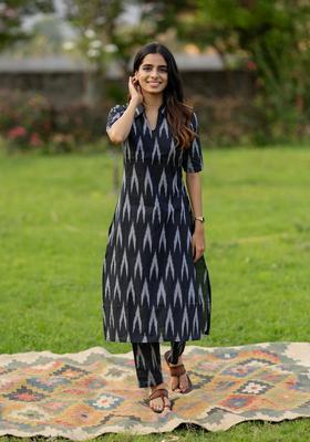 Black Printed Rayon Kurta Set