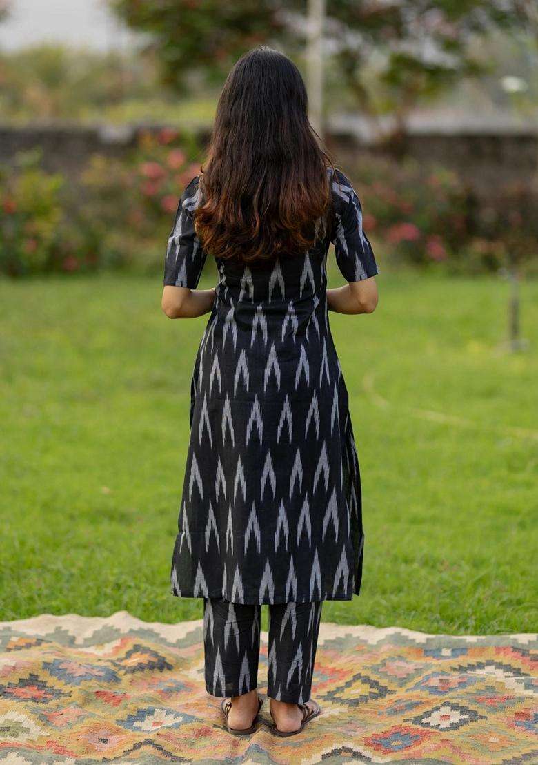 Black Printed Rayon Kurta Set - Indya