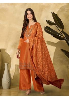 Orange Embroidery Silk Palazzo Set