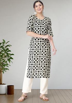 Black Printed Crepe Kurta Set